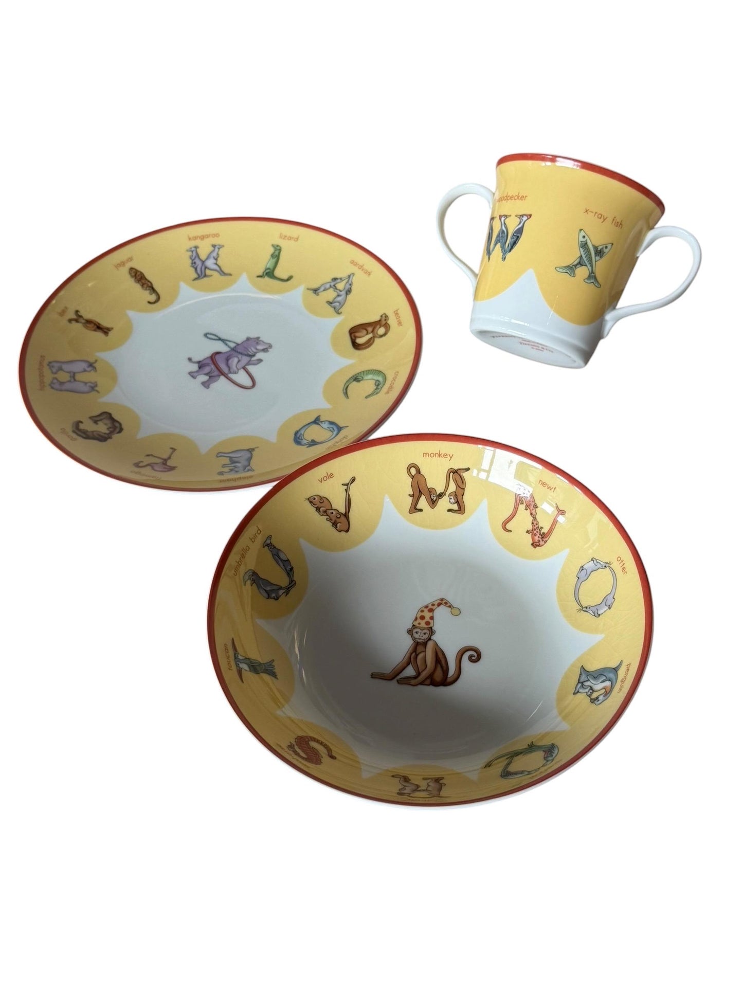 Tiffany set baby child nursery porcelain alphabet vintage 3 part