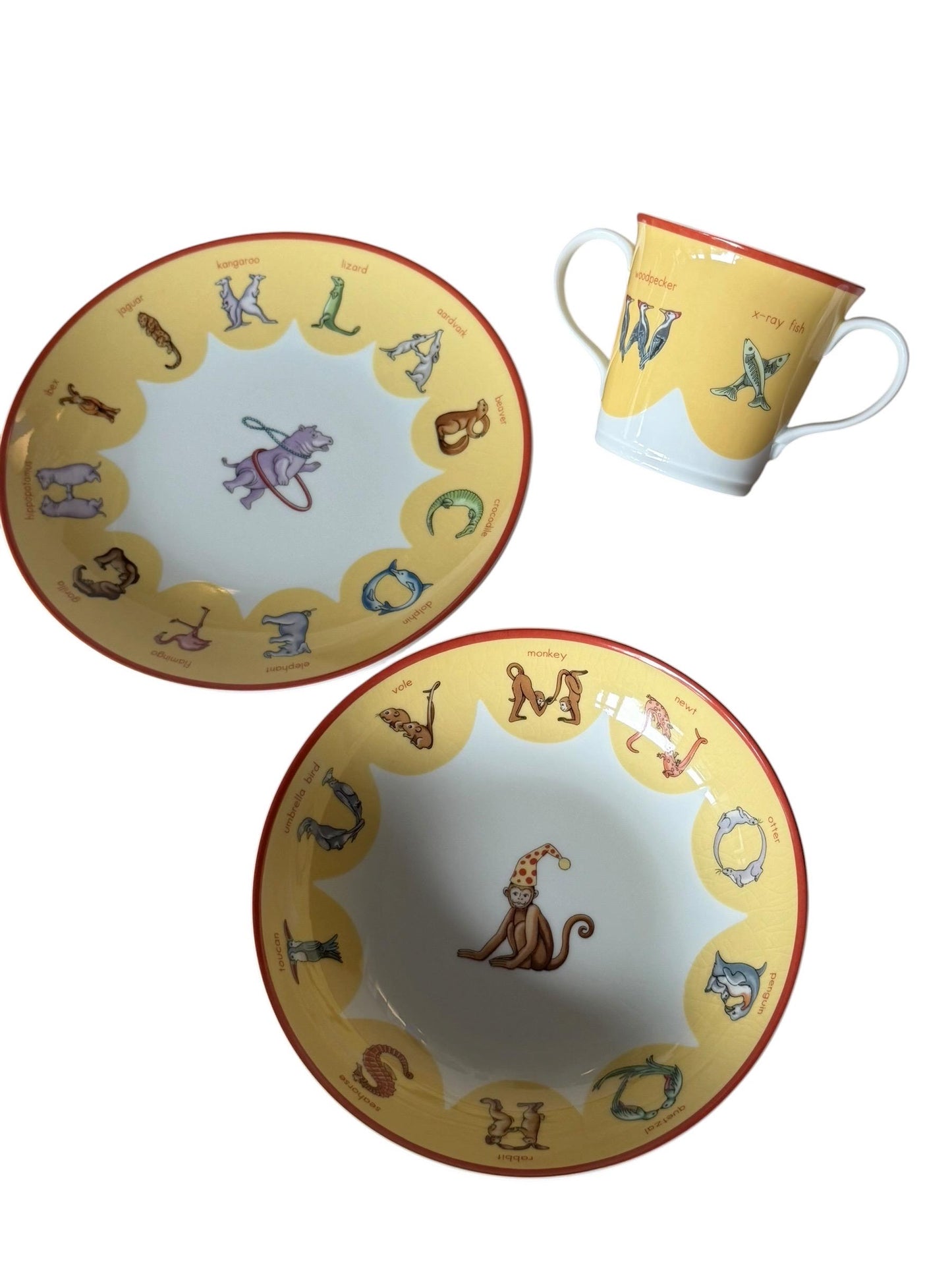 Tiffany set baby child nursery porcelain alphabet vintage 3 part