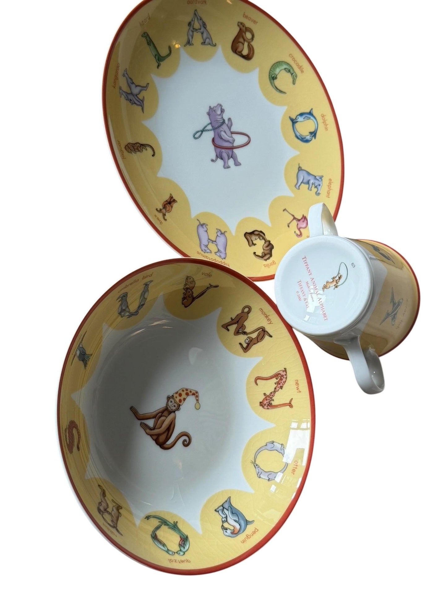 Tiffany set baby child nursery porcelain alphabet vintage 3 part