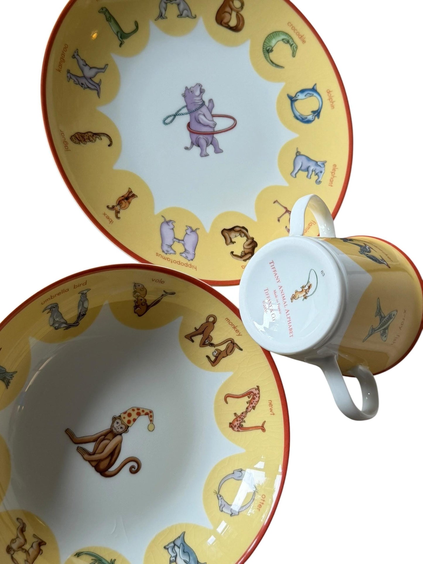 Tiffany set baby child nursery porcelain alphabet vintage 3 part