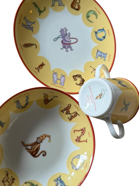 Tiffany set baby child nursery porcelain alphabet vintage 3 part