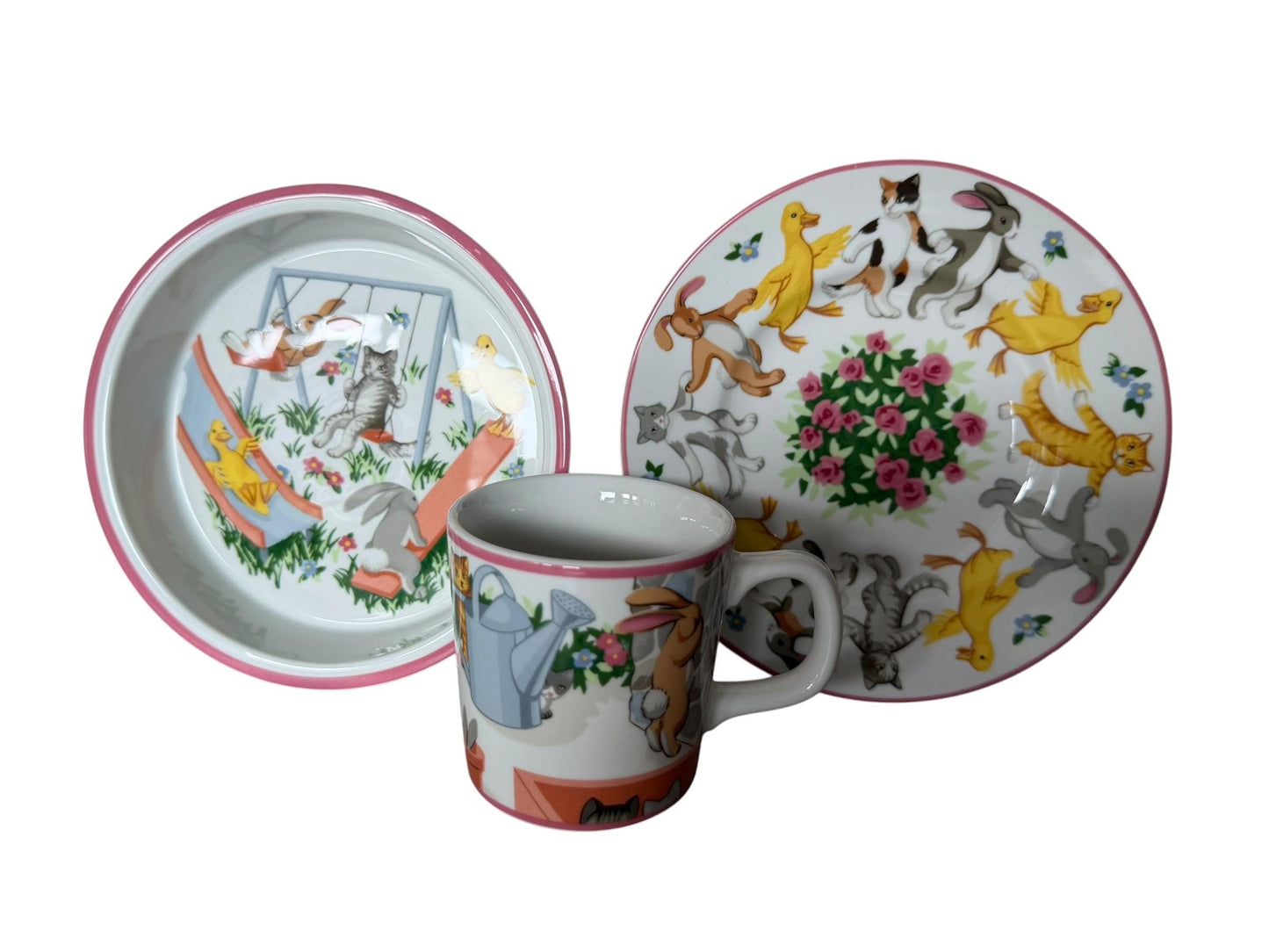 Tiffany set baby child nursery porcelain playground vintage 3 part