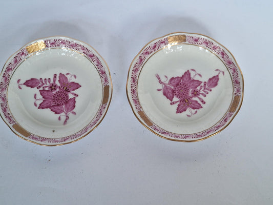 Set of 2 Herend Hungary dessert dishes Apponyi Red Floral Design