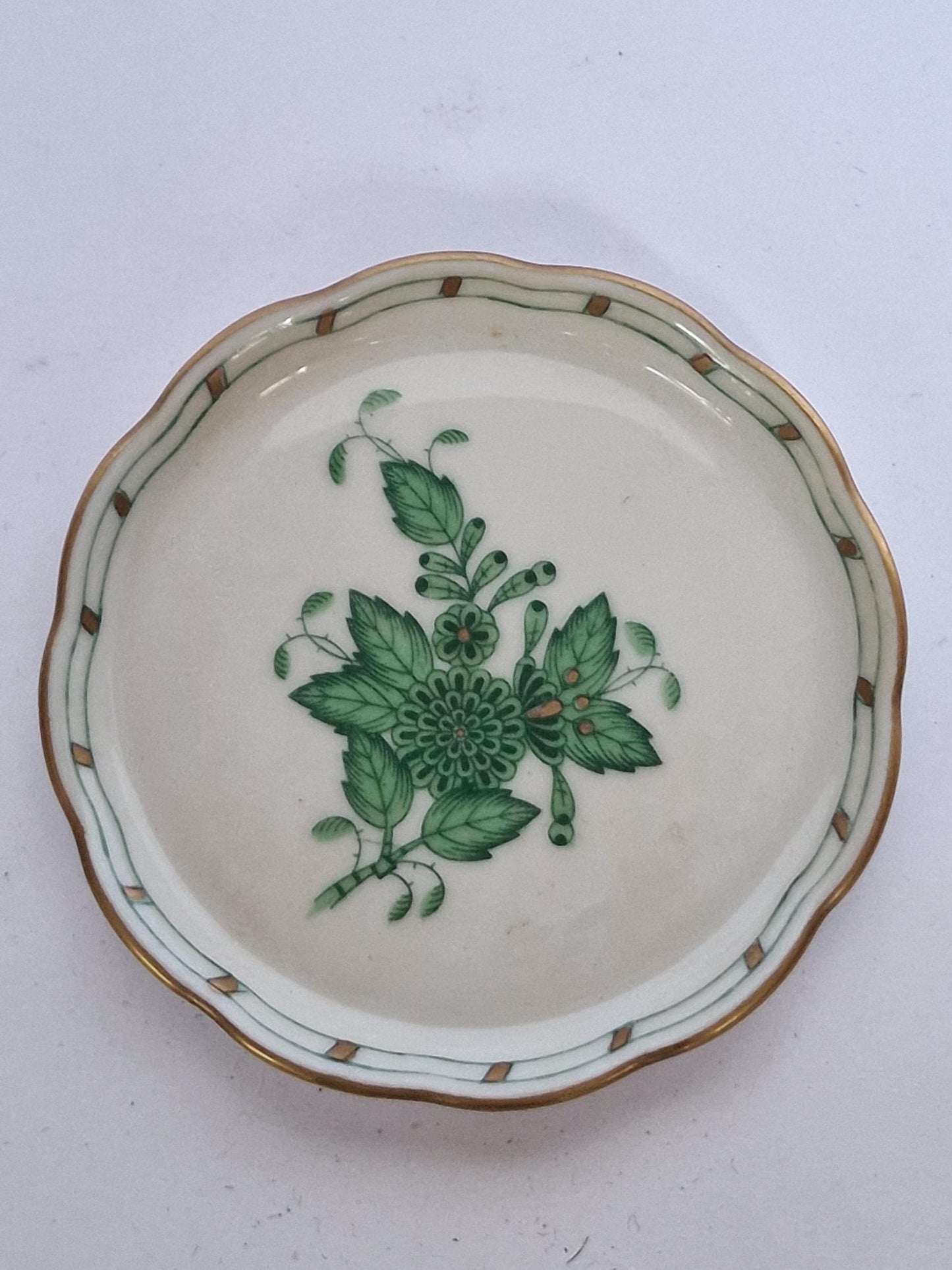 Herend Hungary chocolat presentation dessert coffee dish Apponyi green Floral Design