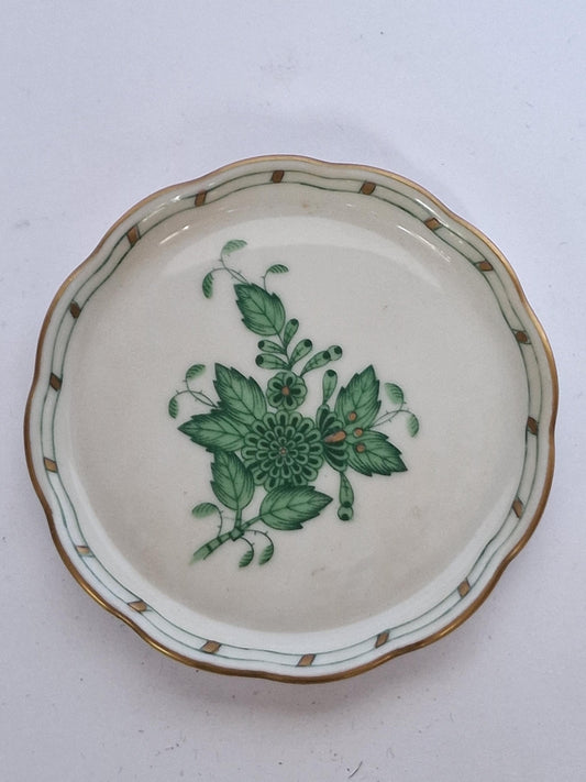 Herend Hungary chocolat presentation dessert coffee dish Apponyi green Floral Design