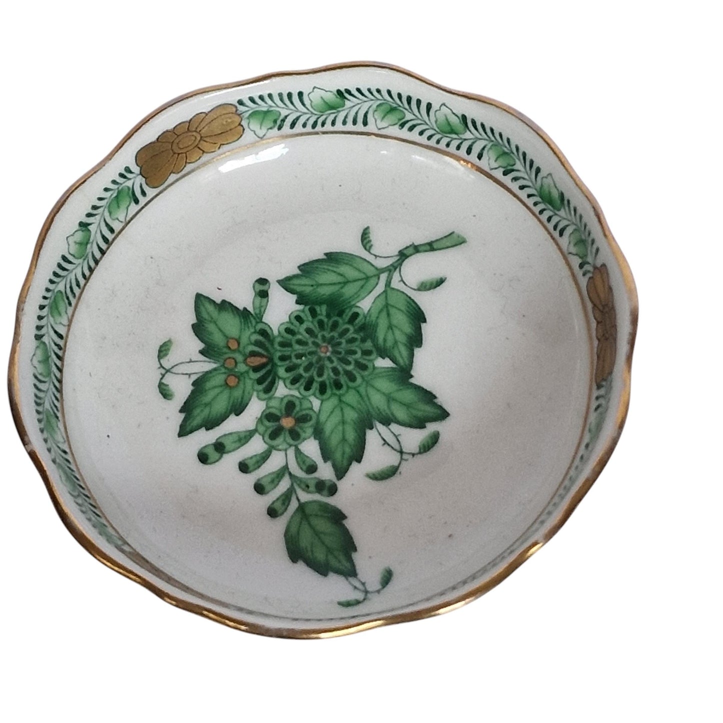 Herend Hungary tazza chocolat presentation dessert coffee dish Apponyi green Floral Design