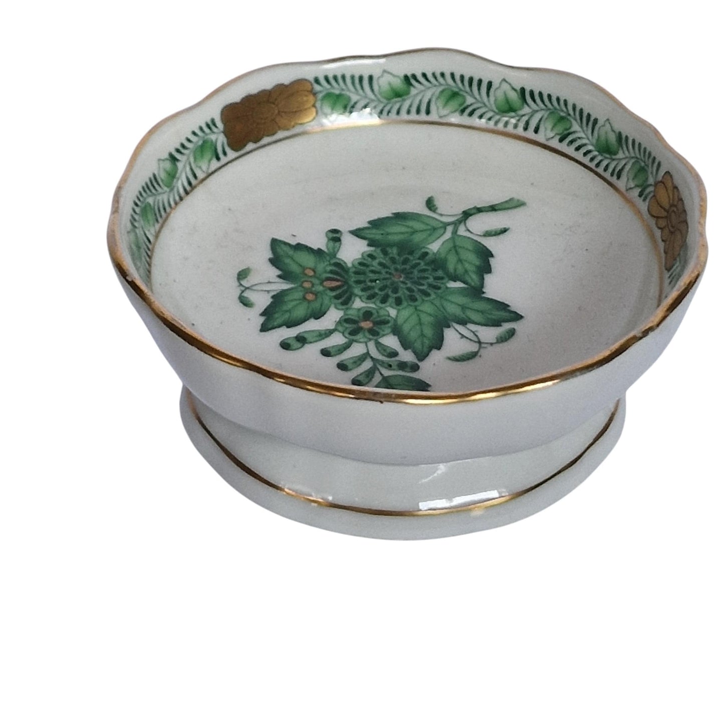 Herend Hungary tazza chocolat presentation dessert coffee dish Apponyi green Floral Design