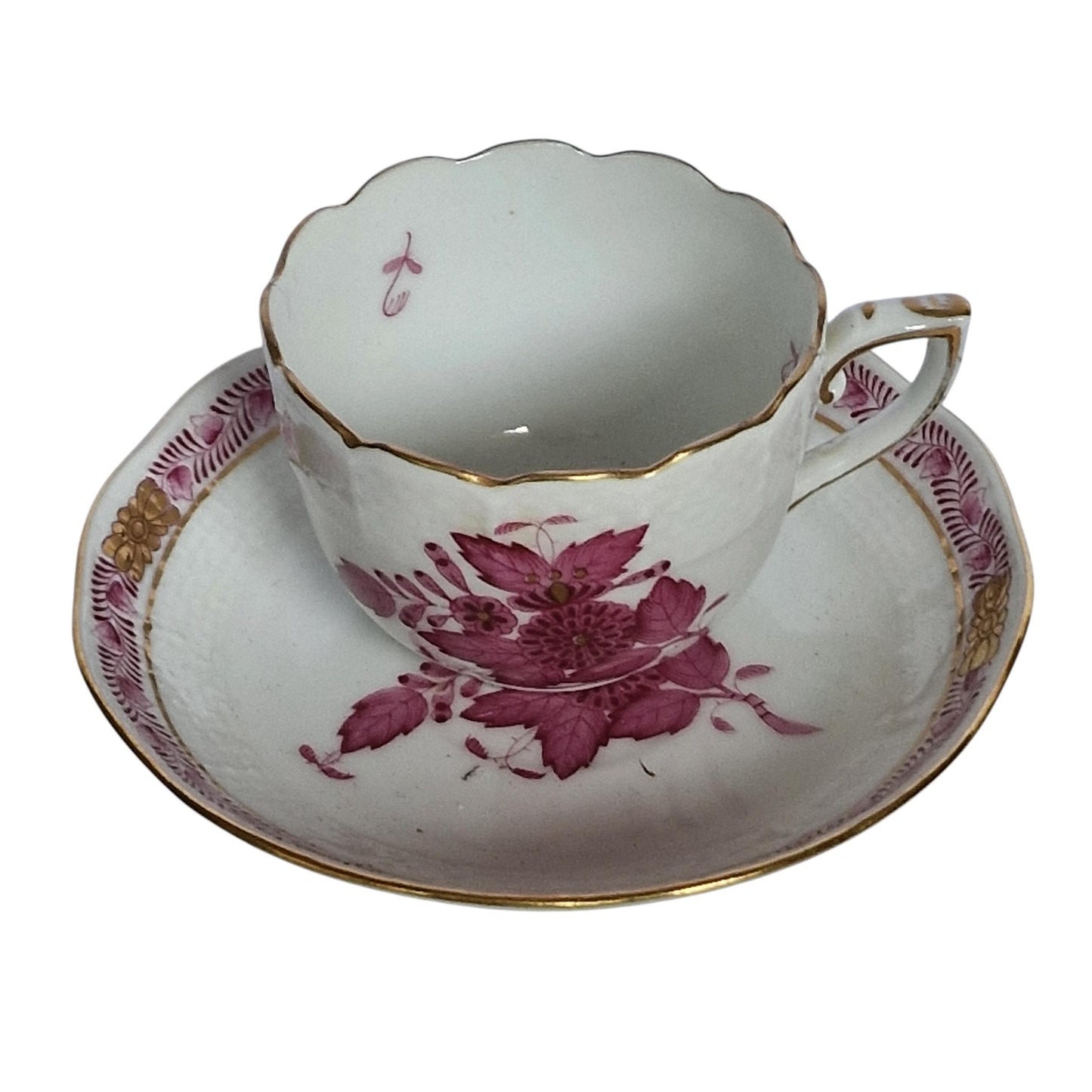 Herend Hungary cup and saucer Apponyi Red Floral Design