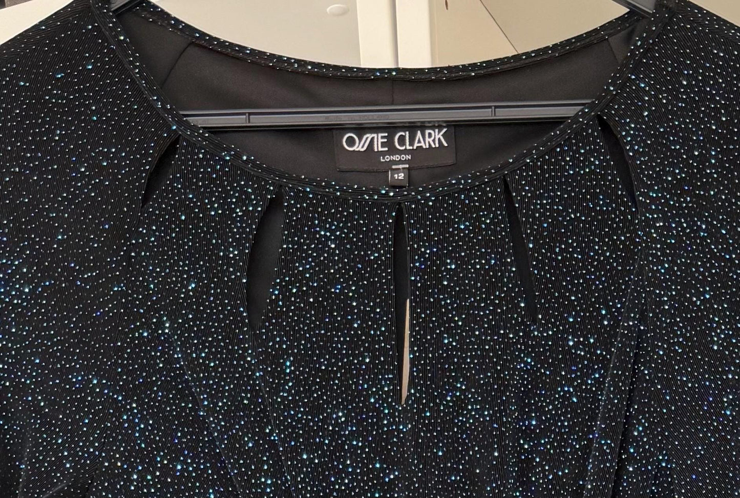 Vintage Ossie Clark London Sparkle Dress Black Evening Cocktail Dress Ruched Waist Party Dress UK 12 EU 40 Glitter Dress Couture fashionista