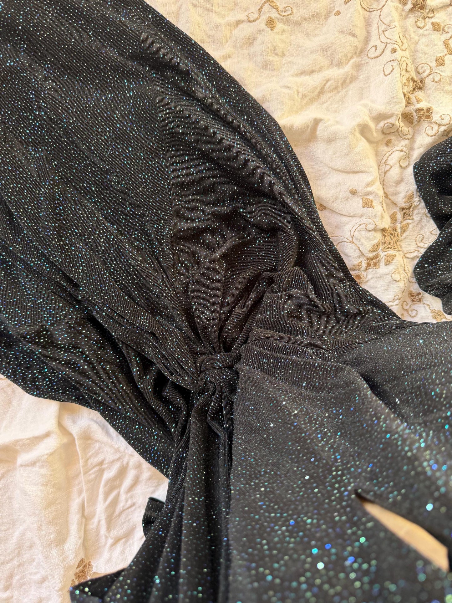 Vintage Ossie Clark London Sparkle Dress Black Evening Cocktail Dress Ruched Waist Party Dress UK 12 EU 40 Glitter Dress Couture fashionista