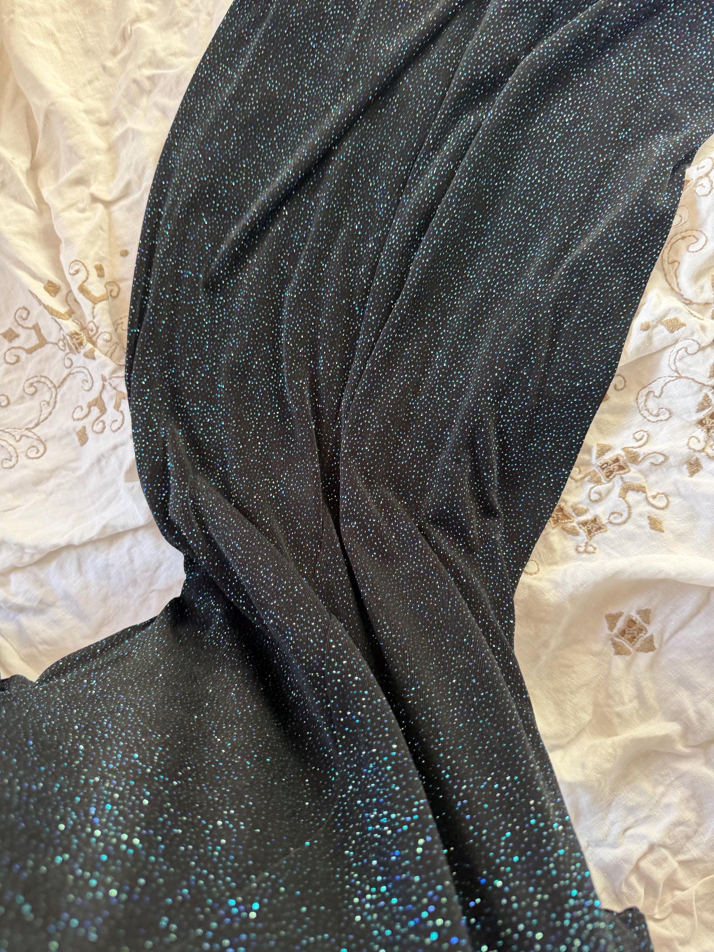 Vintage Ossie Clark London Sparkle Dress Black Evening Cocktail Dress Ruched Waist Party Dress UK 12 EU 40 Glitter Dress Couture fashionista