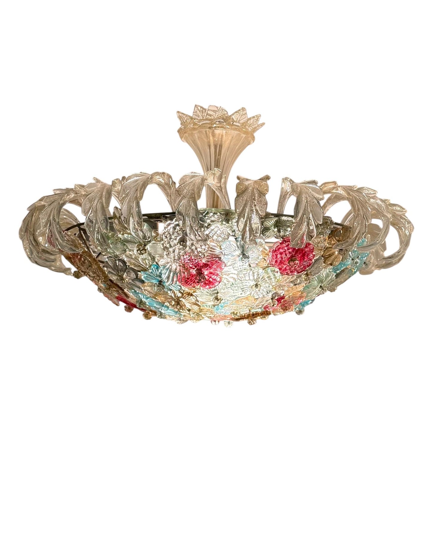 Murano Floral Chandelier, fiori gold infused ceiling light, Flavio Poli for Seguso, Murano, Italy, midcentury, rare, luxury