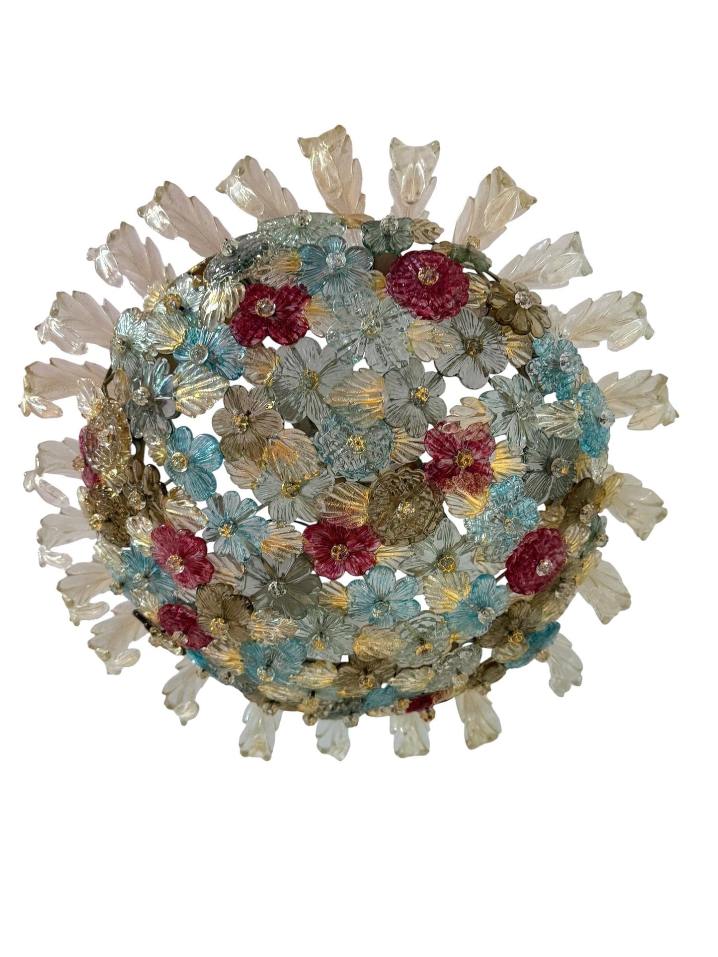 Murano Floral Chandelier, fiori gold infused ceiling light, Flavio Poli for Seguso, Murano, Italy, midcentury, rare, luxury