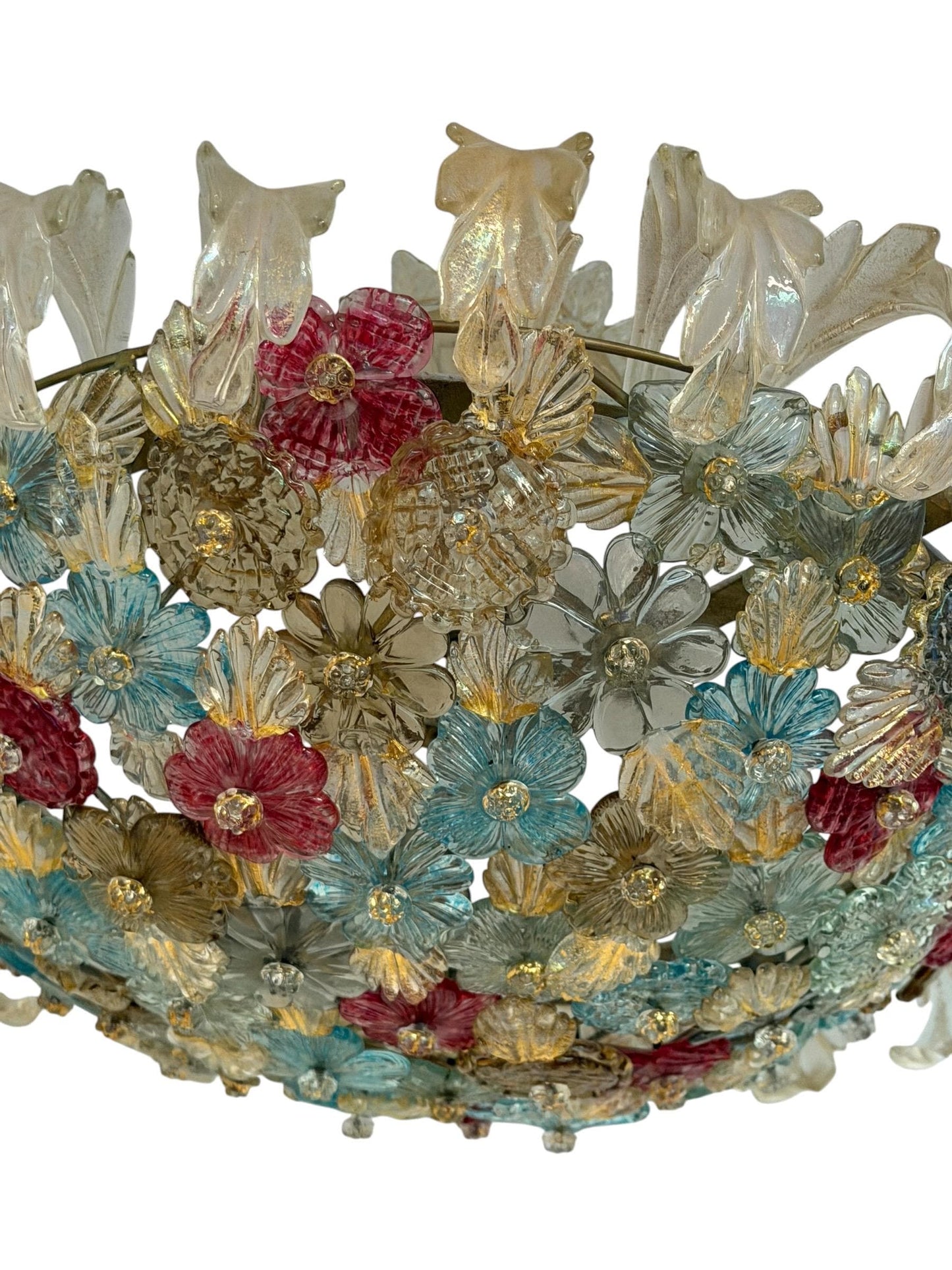Murano Floral Chandelier, fiori gold infused ceiling light, Flavio Poli for Seguso, Murano, Italy, midcentury, rare, luxury