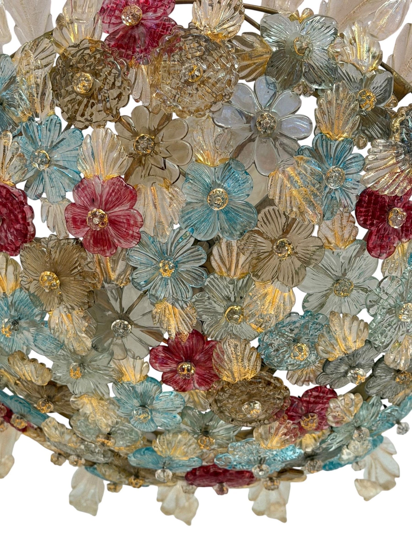 Murano Floral Chandelier, fiori gold infused ceiling light, Flavio Poli for Seguso, Murano, Italy, midcentury, rare, luxury