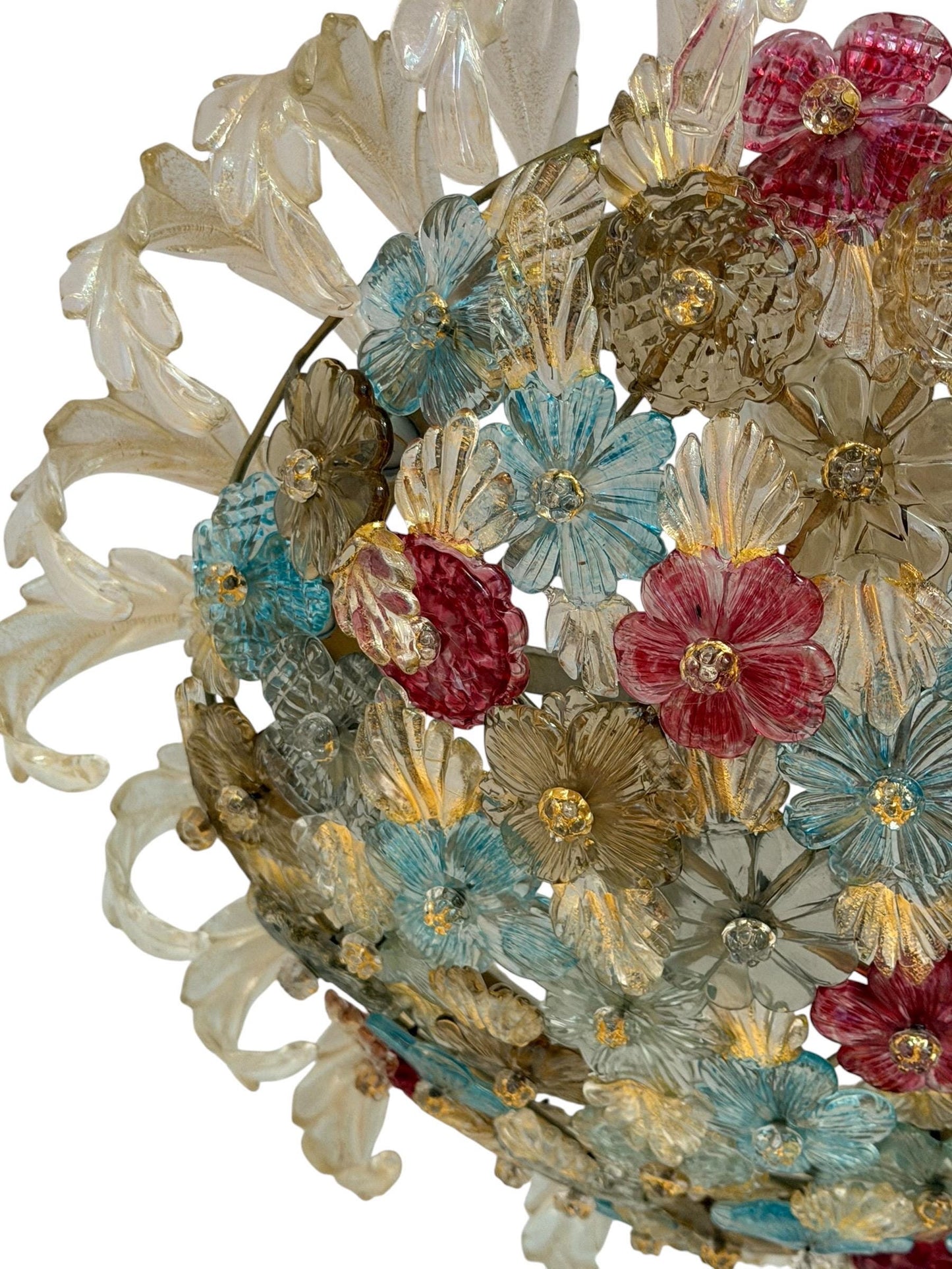 Murano Floral Chandelier, fiori gold infused ceiling light, Flavio Poli for Seguso, Murano, Italy, midcentury, rare, luxury