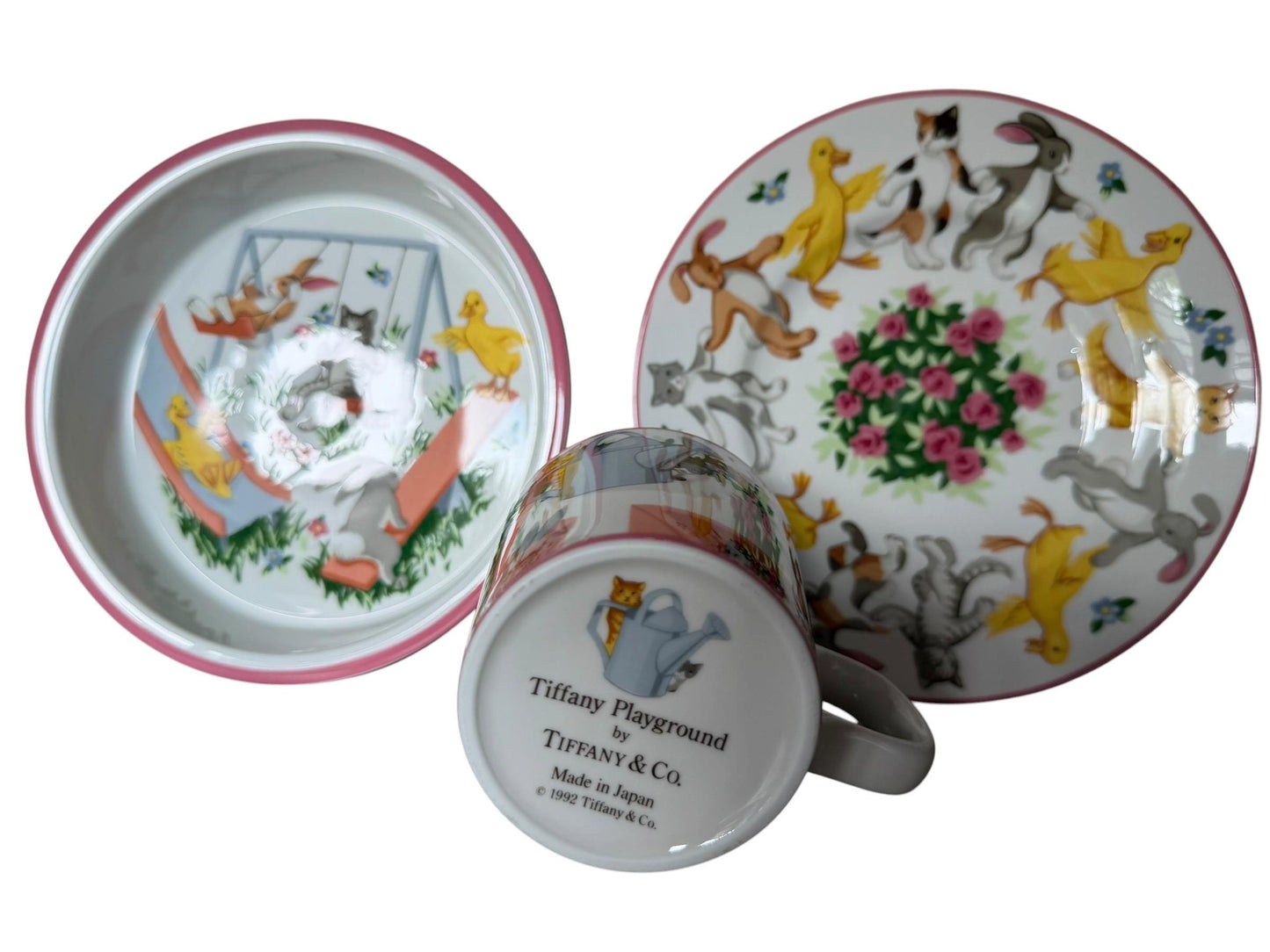 Tiffany set baby child nursery porcelain playground vintage 3 part