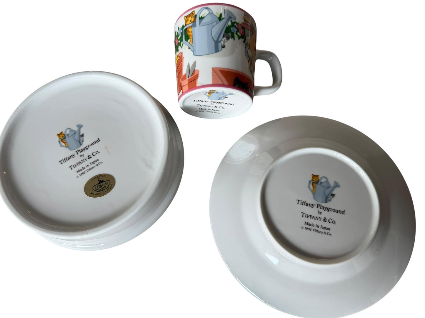 Tiffany set baby child nursery porcelain playground vintage 3 part