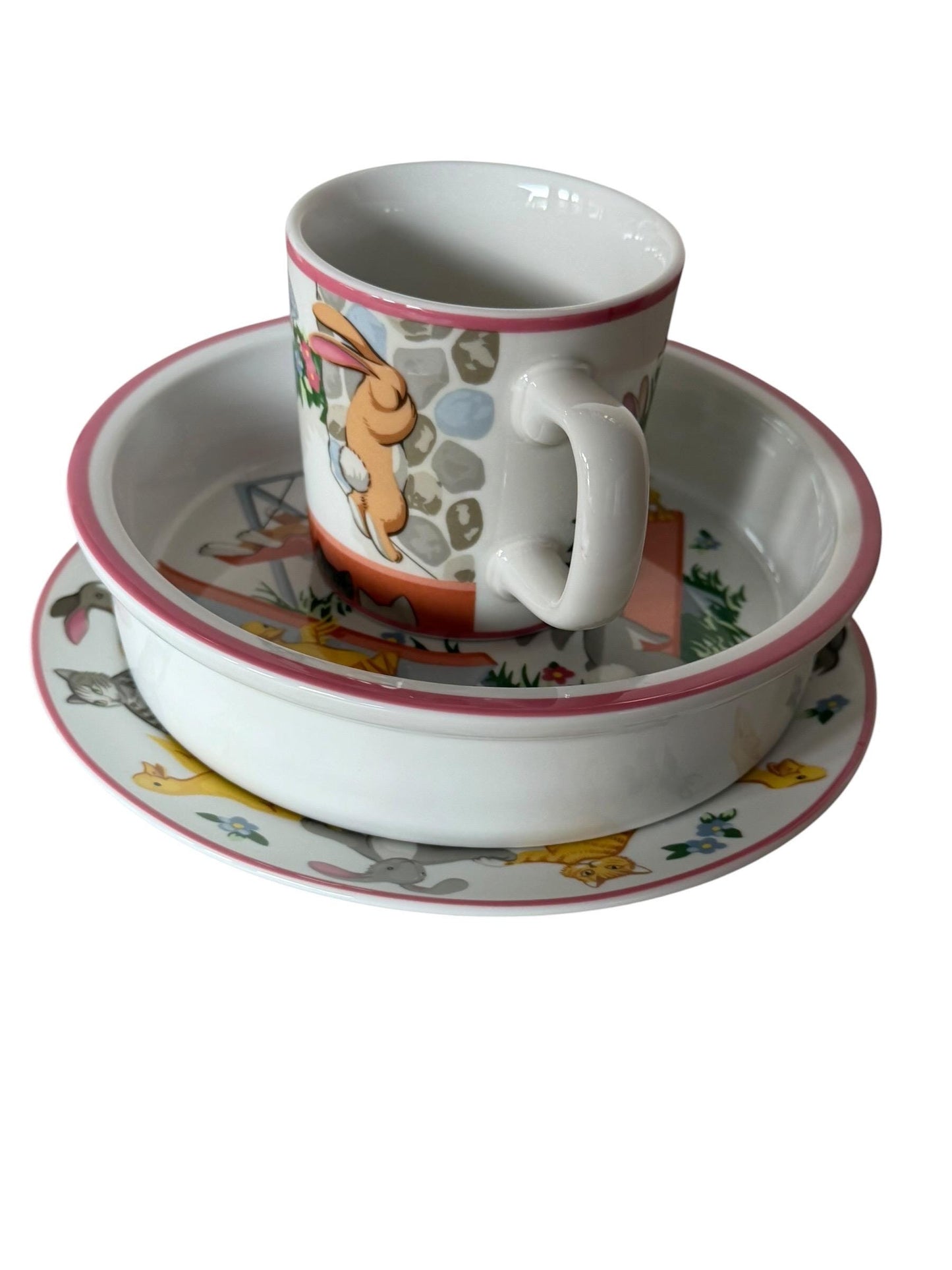 Tiffany set baby child nursery porcelain playground vintage 3 part