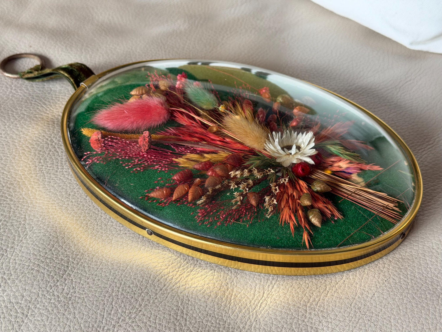 Welcome the harvest season with this convex vintage real dried flower wall ornament