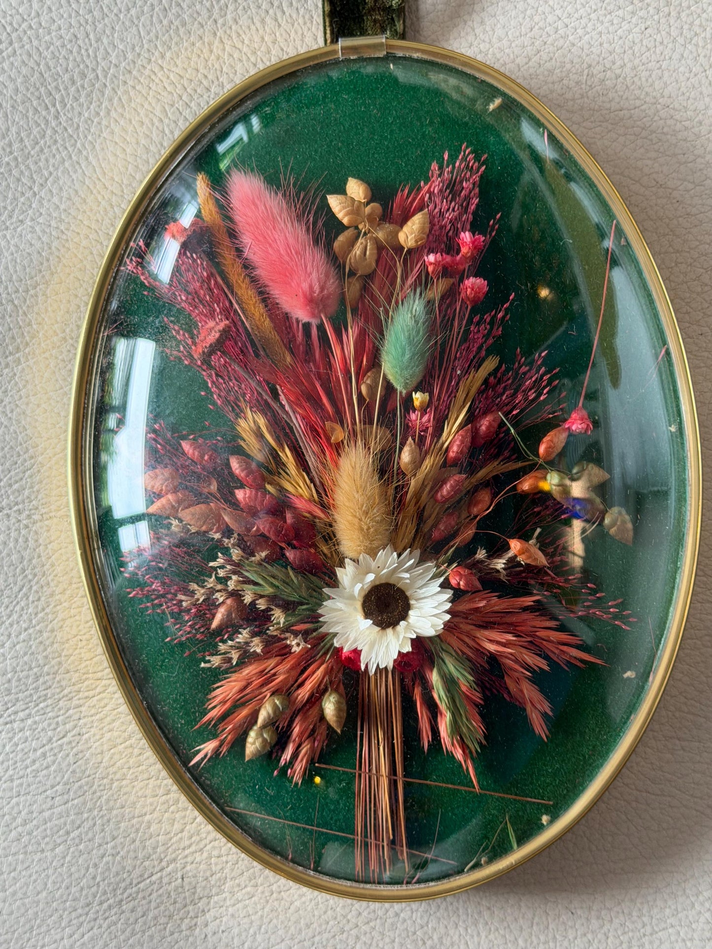 Welcome the harvest season with this convex vintage real dried flower wall ornament