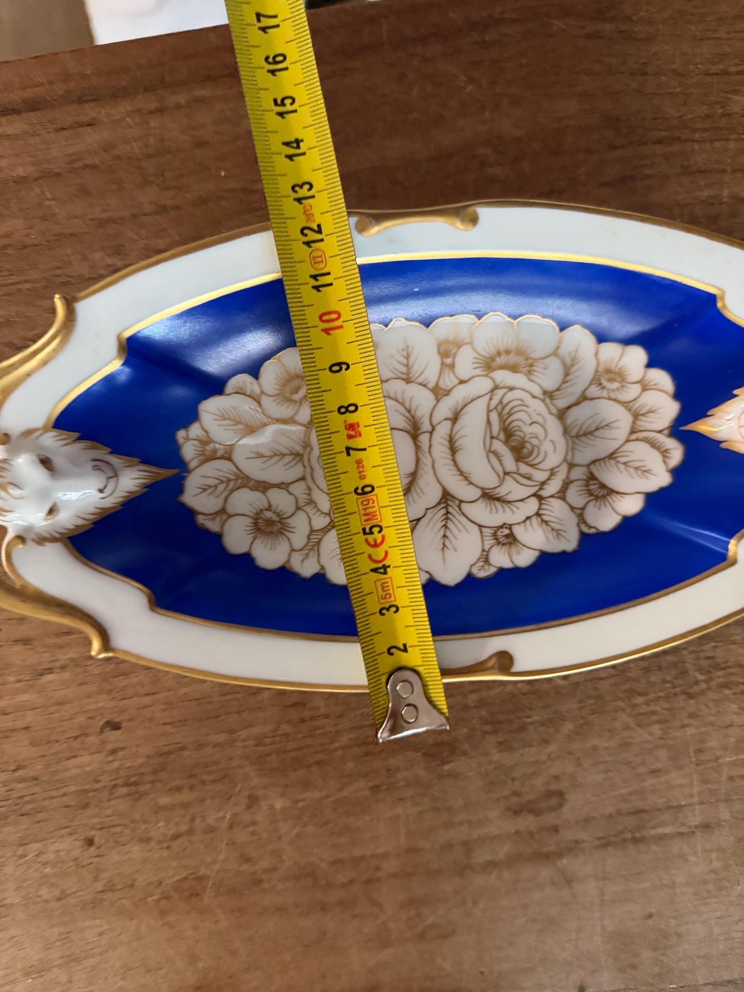 Antique Rosenthal Selb Bavaria Hand-Painted Cobalt & gilt Ornamental Dish, Germany, c. 1920, signed, faun satyr bokkenkoppen goat masks
