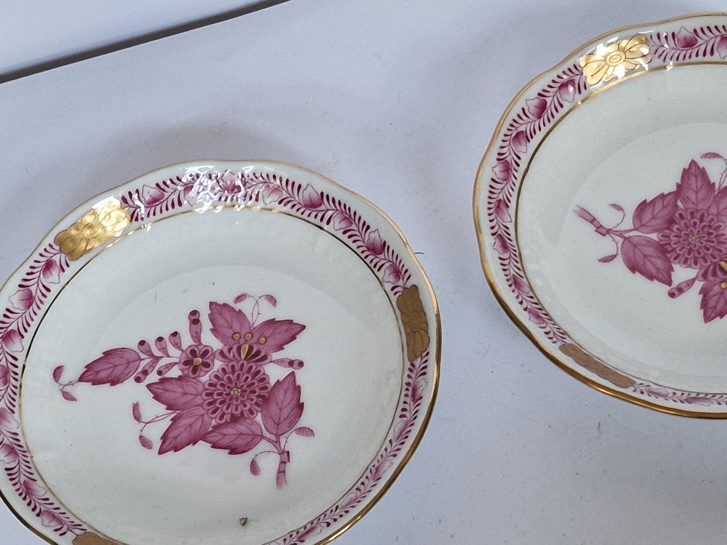Set of 2 Herend Hungary dessert dishes Apponyi Red Floral Design
