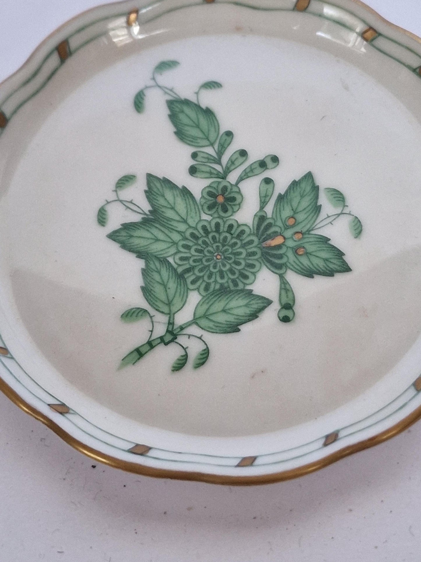 Herend Hungary chocolat presentation dessert coffee dish Apponyi green Floral Design
