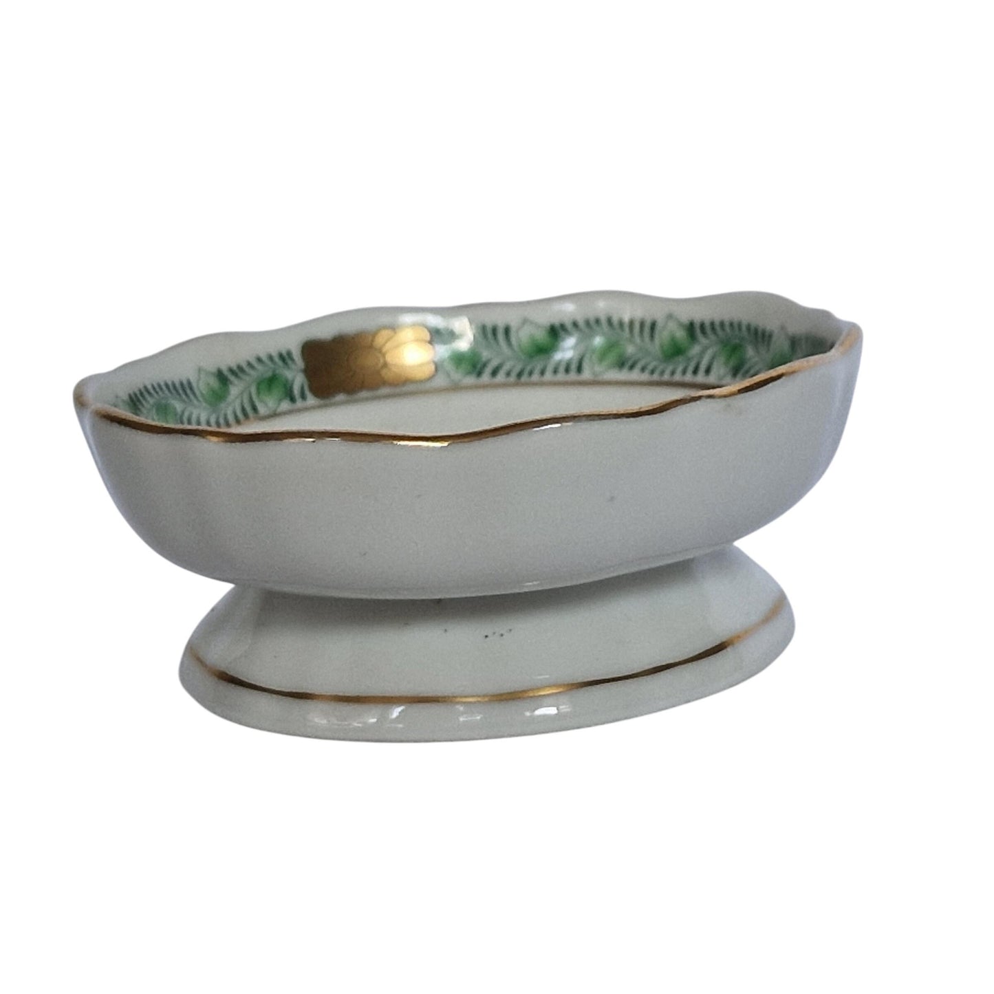 Herend Hungary tazza chocolat presentation dessert coffee dish Apponyi green Floral Design