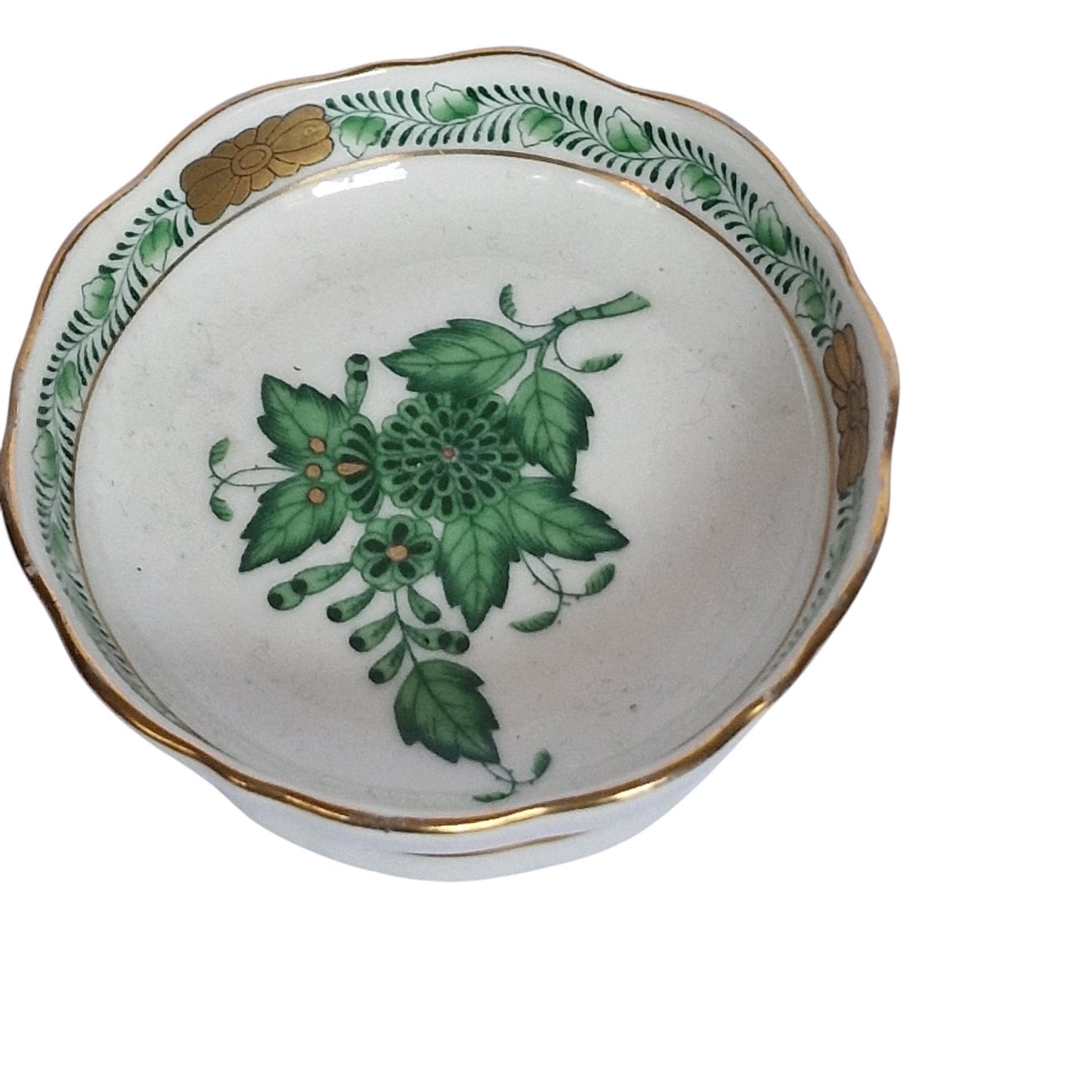 Herend Hungary tazza chocolat presentation dessert coffee dish Apponyi green Floral Design