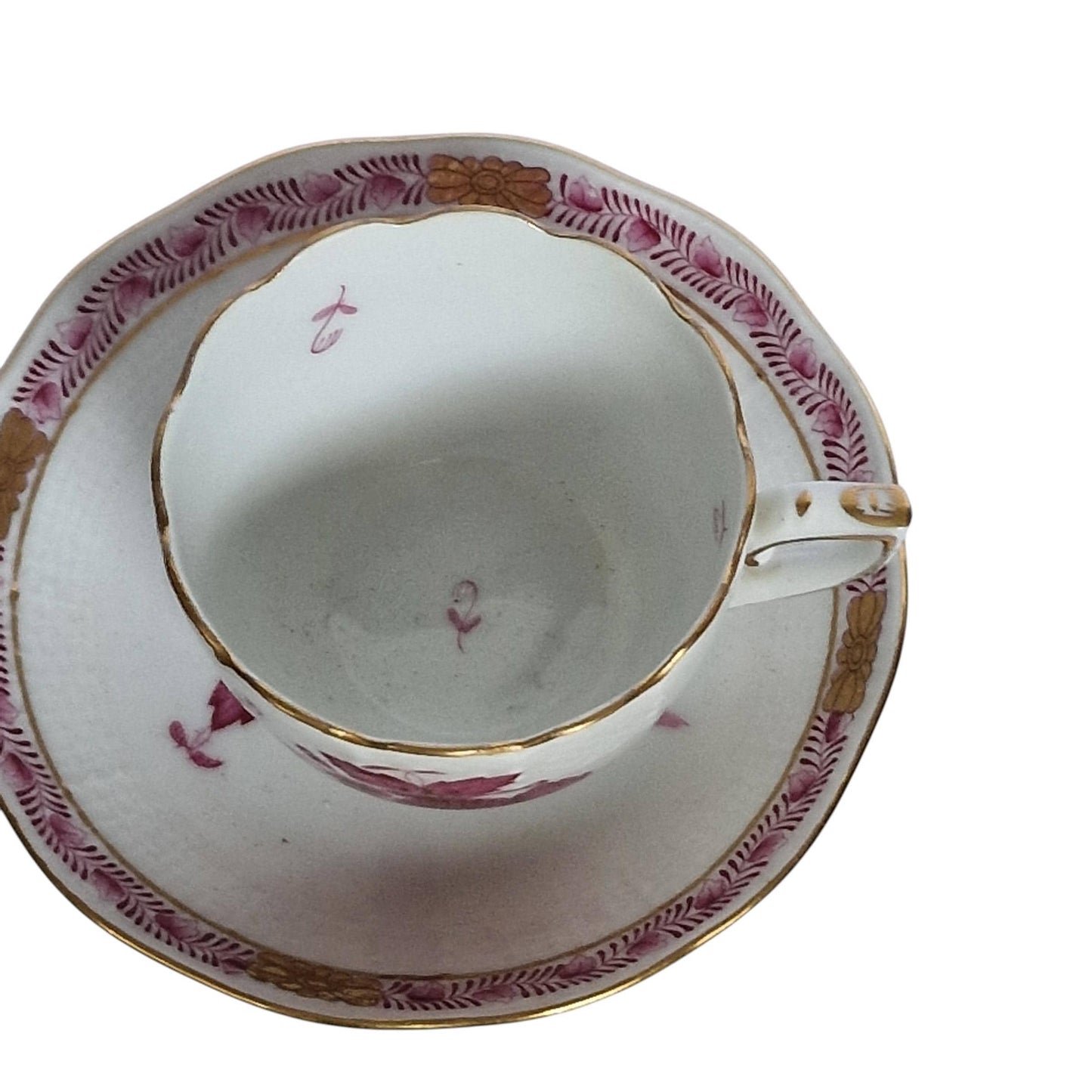 Herend Hungary cup and saucer Apponyi Red Floral Design