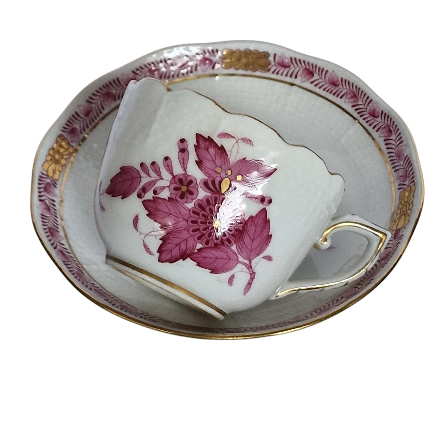 Herend Hungary cup and saucer Apponyi Red Floral Design