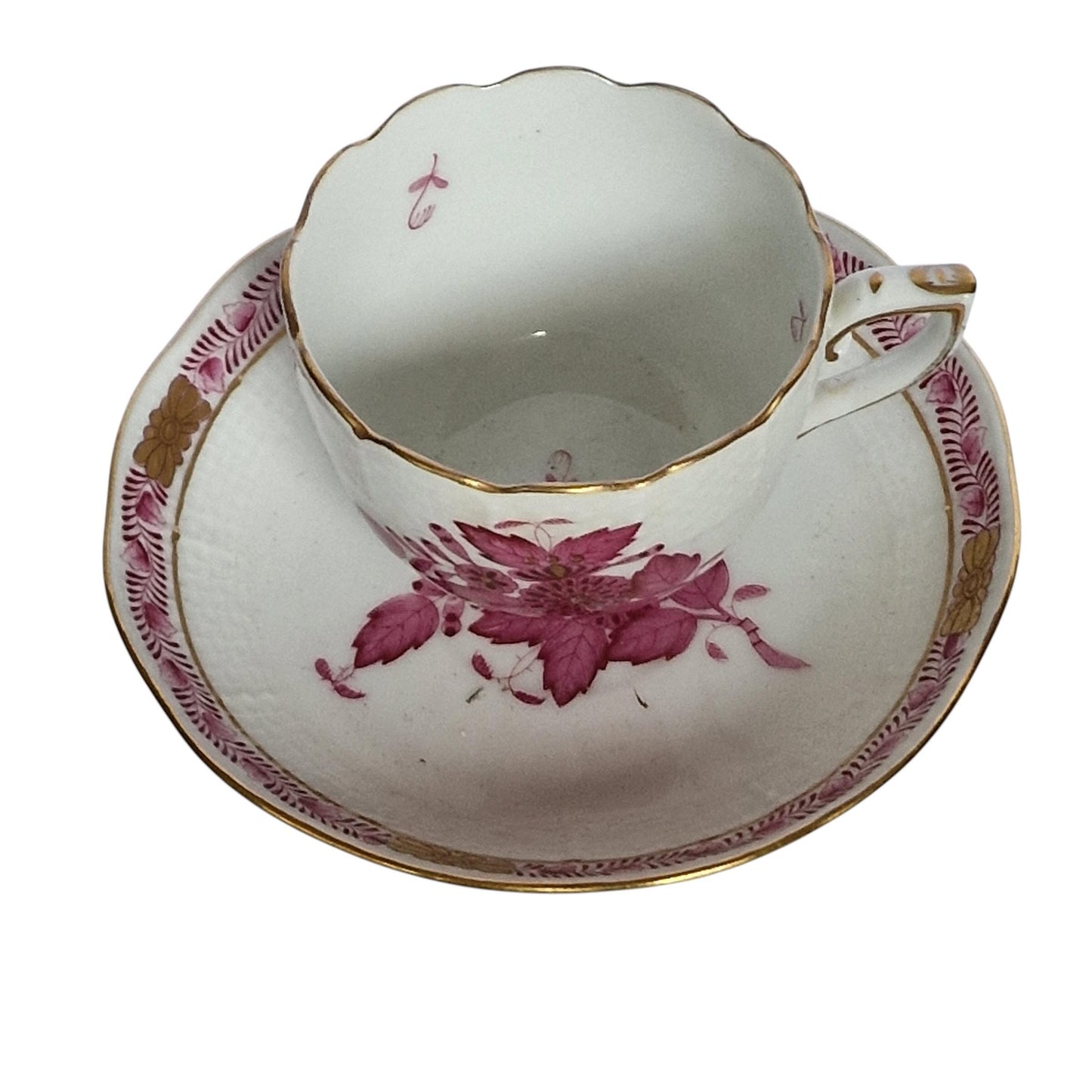 Herend Hungary cup and saucer Apponyi Red Floral Design