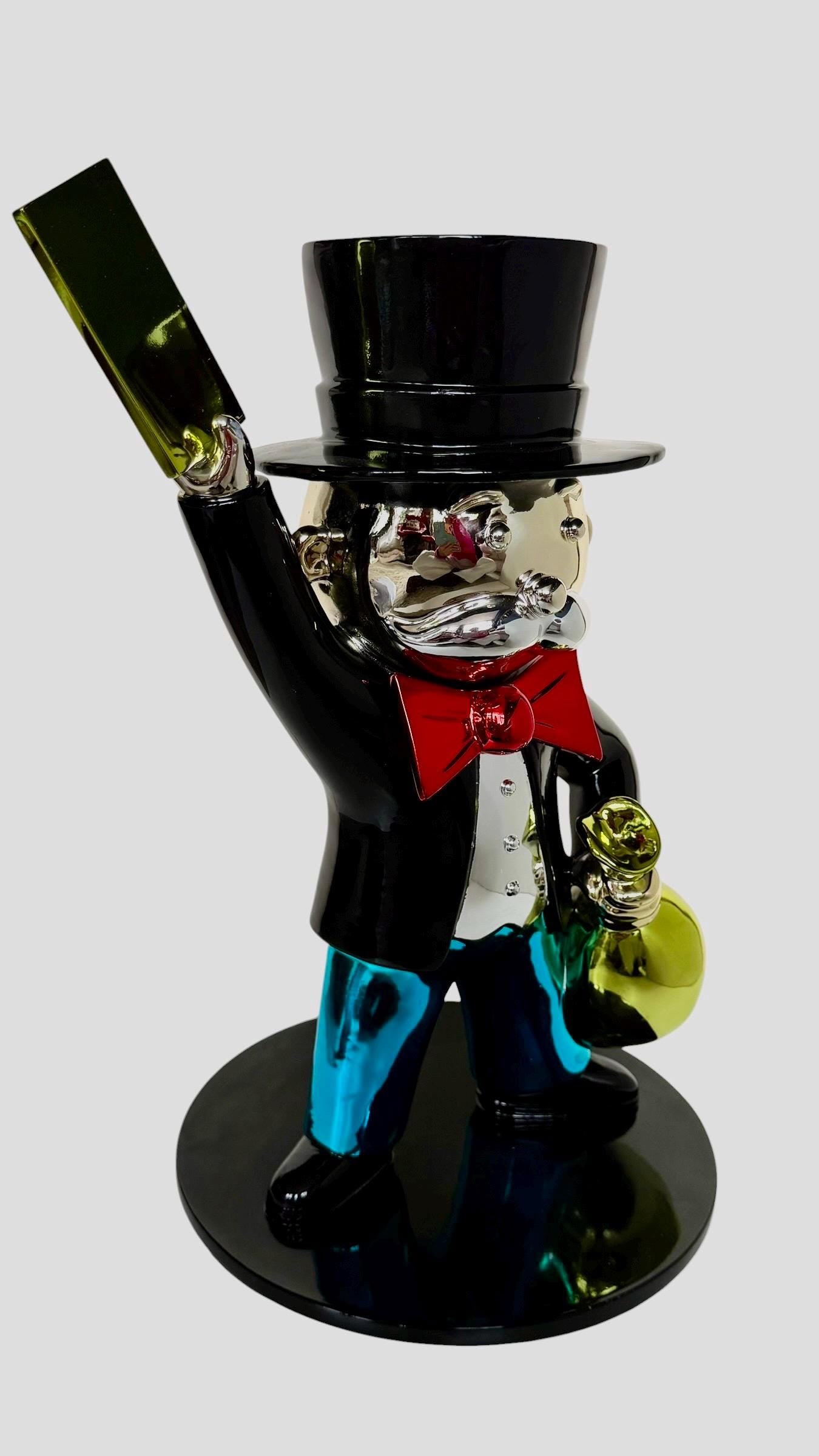 16.3’’ XL Diederik van Apple - mr monopoly - trust in gold - large pop art sculpture. Dutch designer, iconic conversation piece