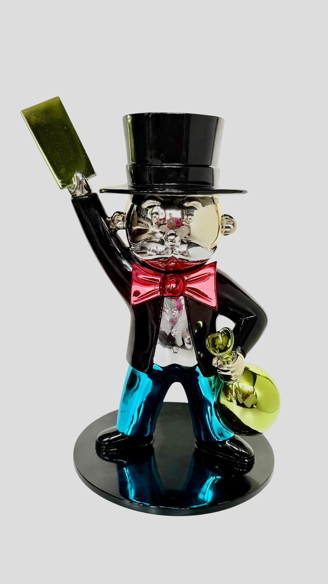 16.3’’ XL Diederik van Apple - mr monopoly - trust in gold - large pop art sculpture. Dutch designer, iconic conversation piece