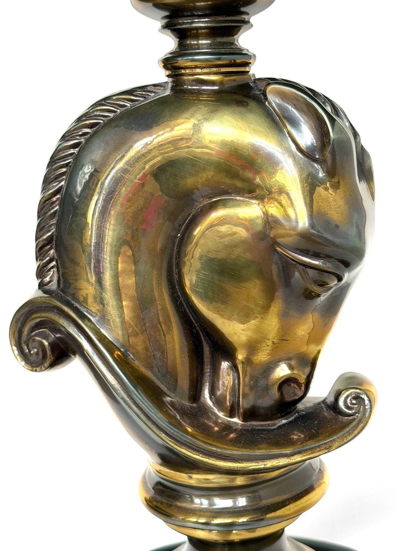 horse sidetable, hollywood regency brass and glass horsehead table, 1970s, deknudt belgian gallery
