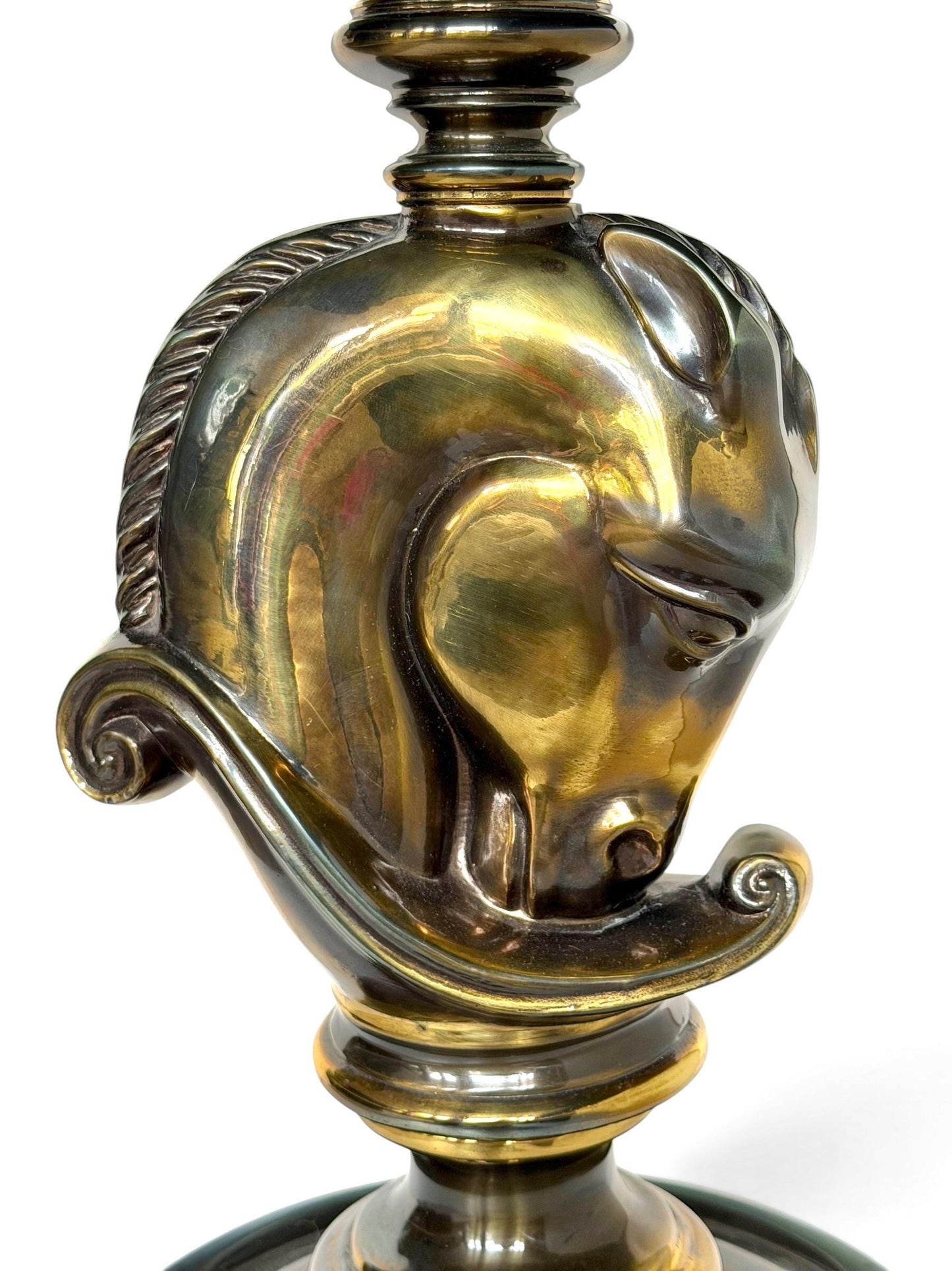horse sidetable, hollywood regency brass and glass horsehead table, 1970s, deknudt belgian gallery