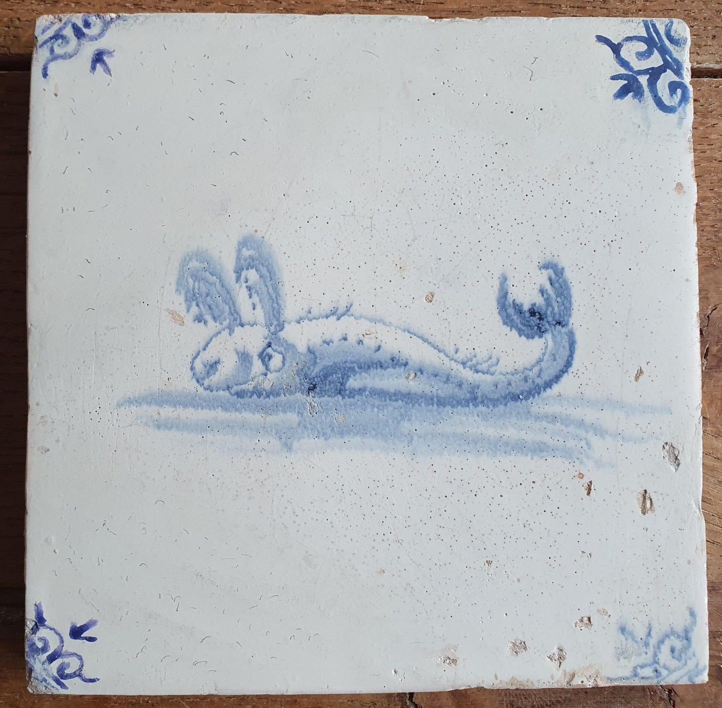 Antique Delft Mermaid Tiles, 17th Century Dutch Seascape, Set of 4
