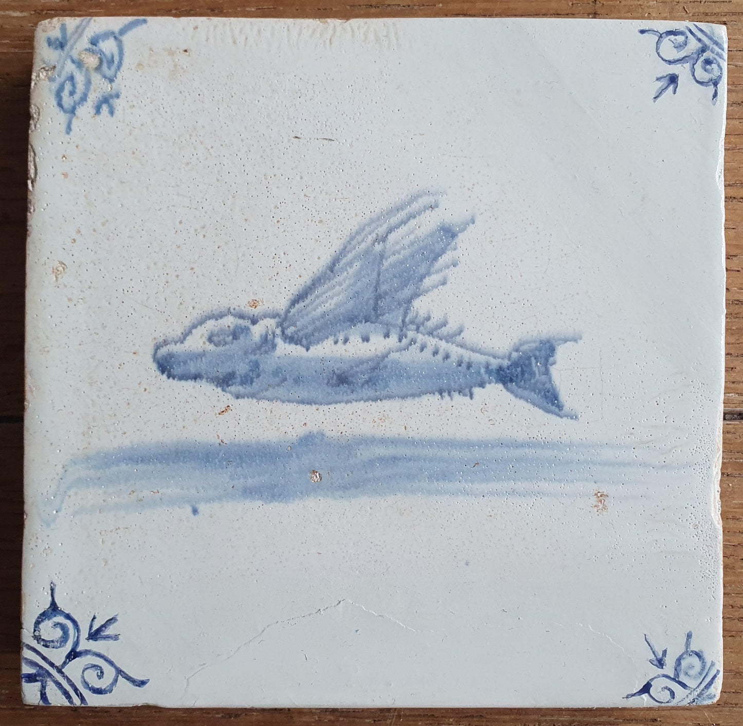 Antique Delft Mermaid Tiles, 17th Century Dutch Seascape, Set of 4