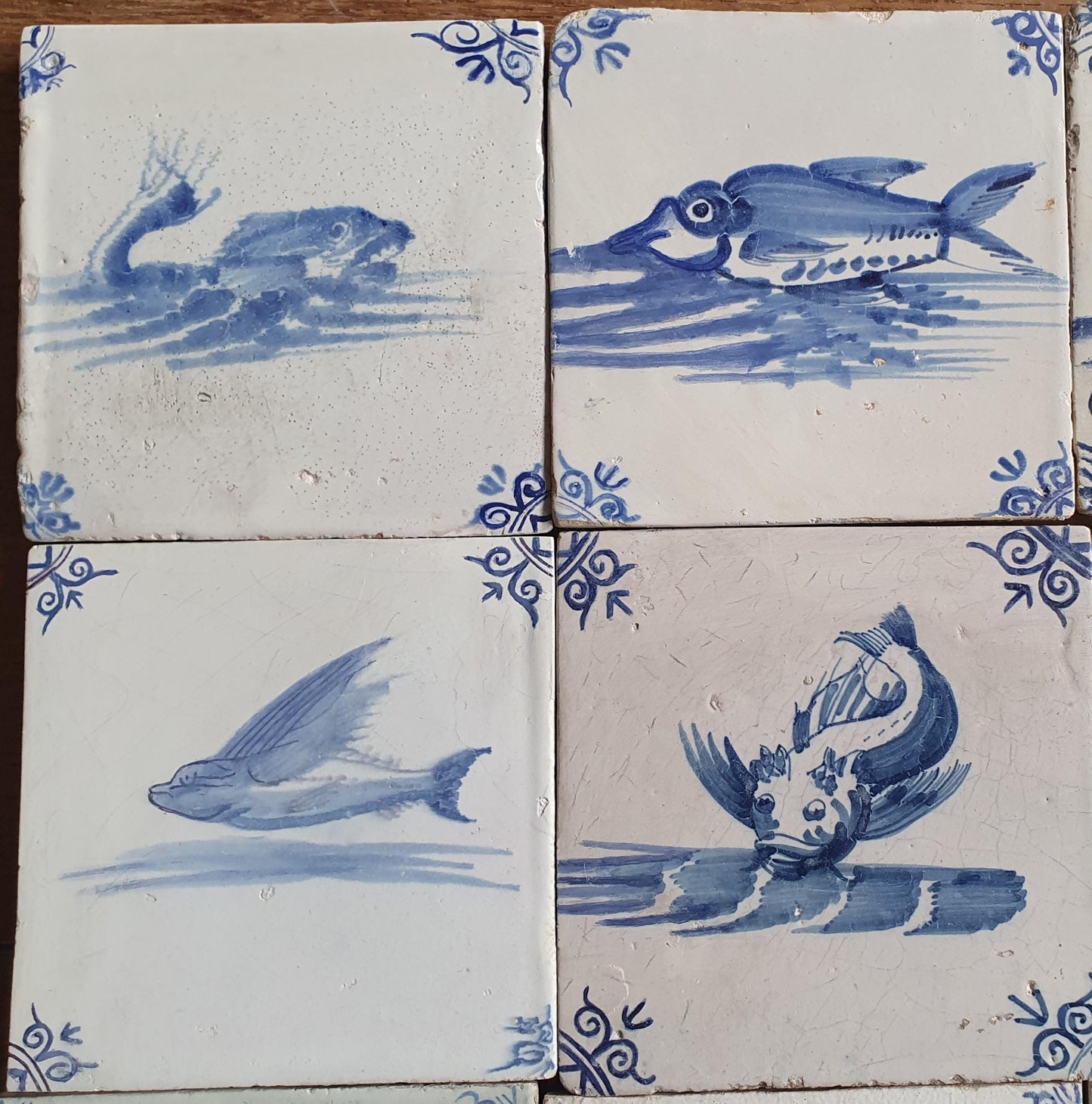 Antique Delft Mermaid Tiles, 17th Century Dutch Seascape, Set of 12