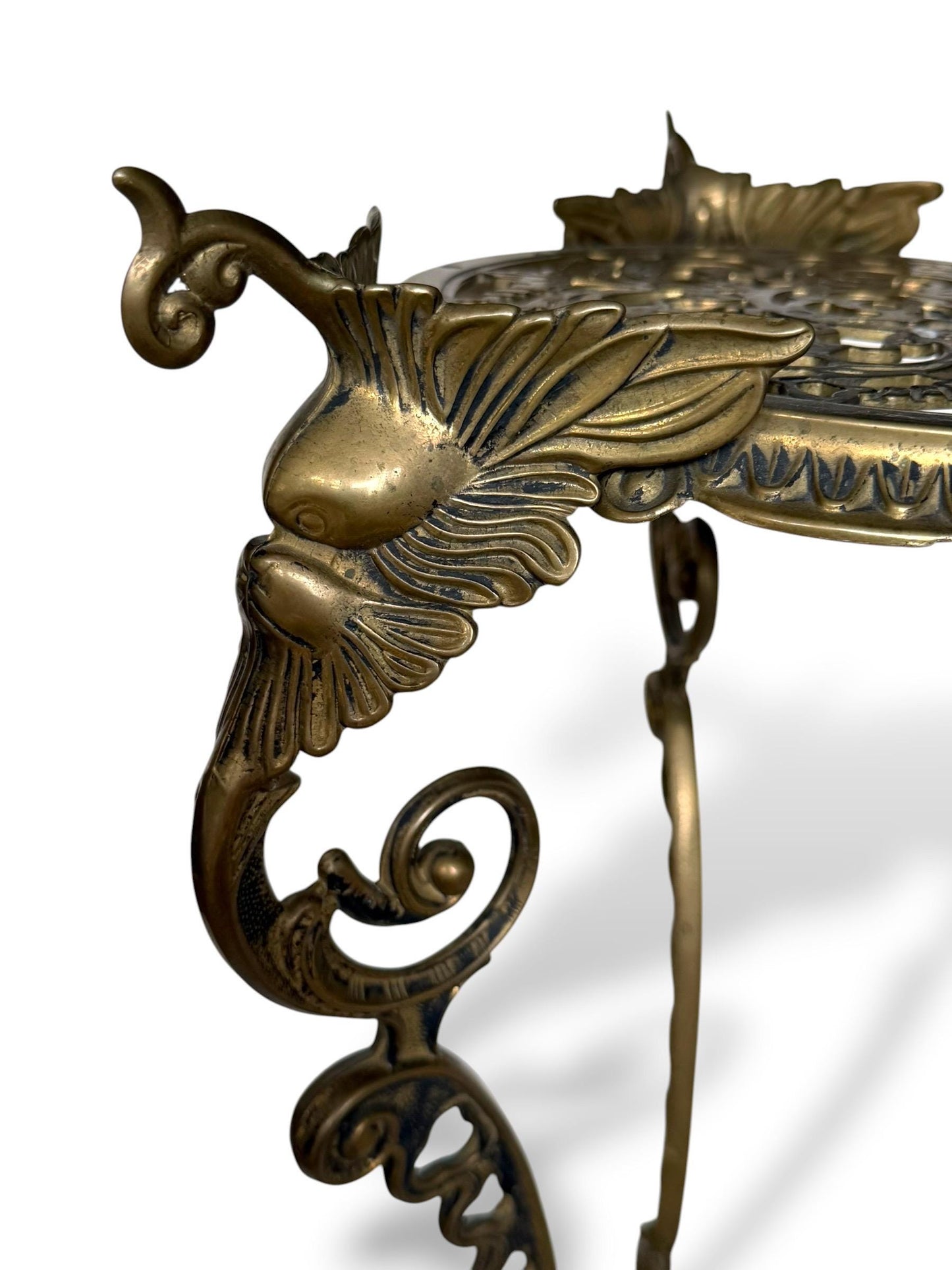 Sidetable, French Art Nouveau ornate Brass Plant Stand / Gueridon, circa 1900-1920