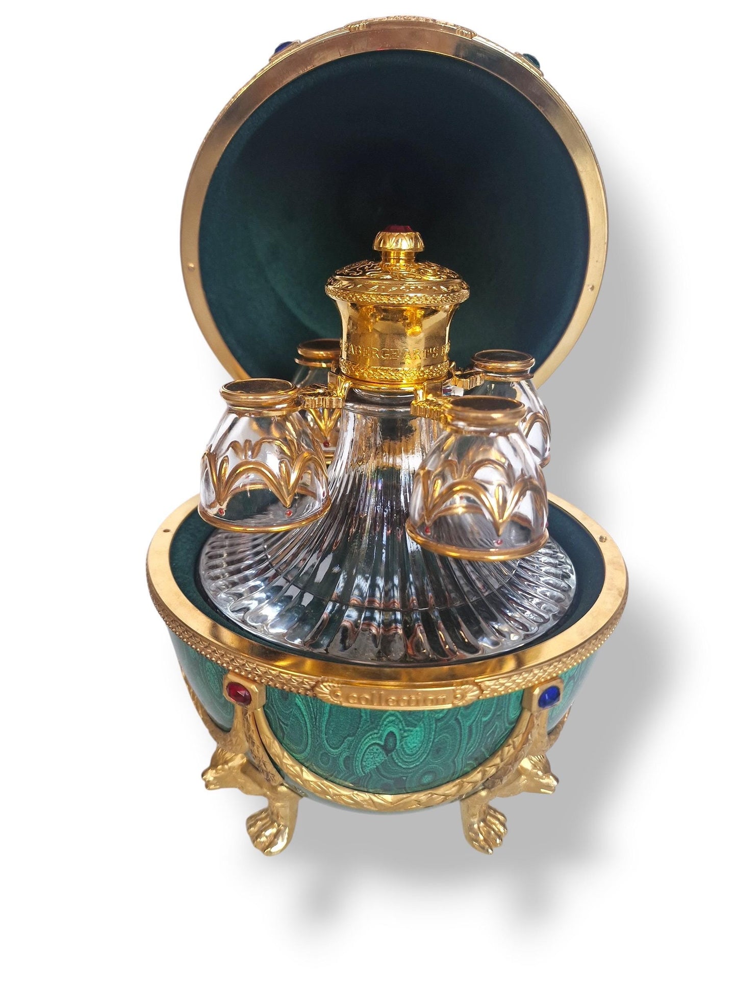 Faberge Egg, Imperial Collection liquer Decanter Set - Gold & Crystal, Limited Edition Fabergé emerald green