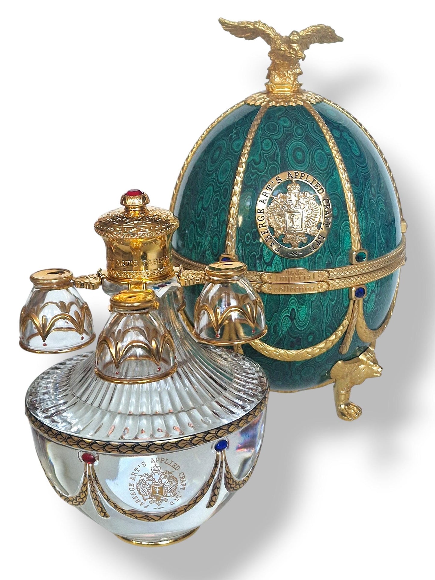 Faberge Egg, Imperial Collection liquer Decanter Set - Gold & Crystal, Limited Edition Fabergé emerald green
