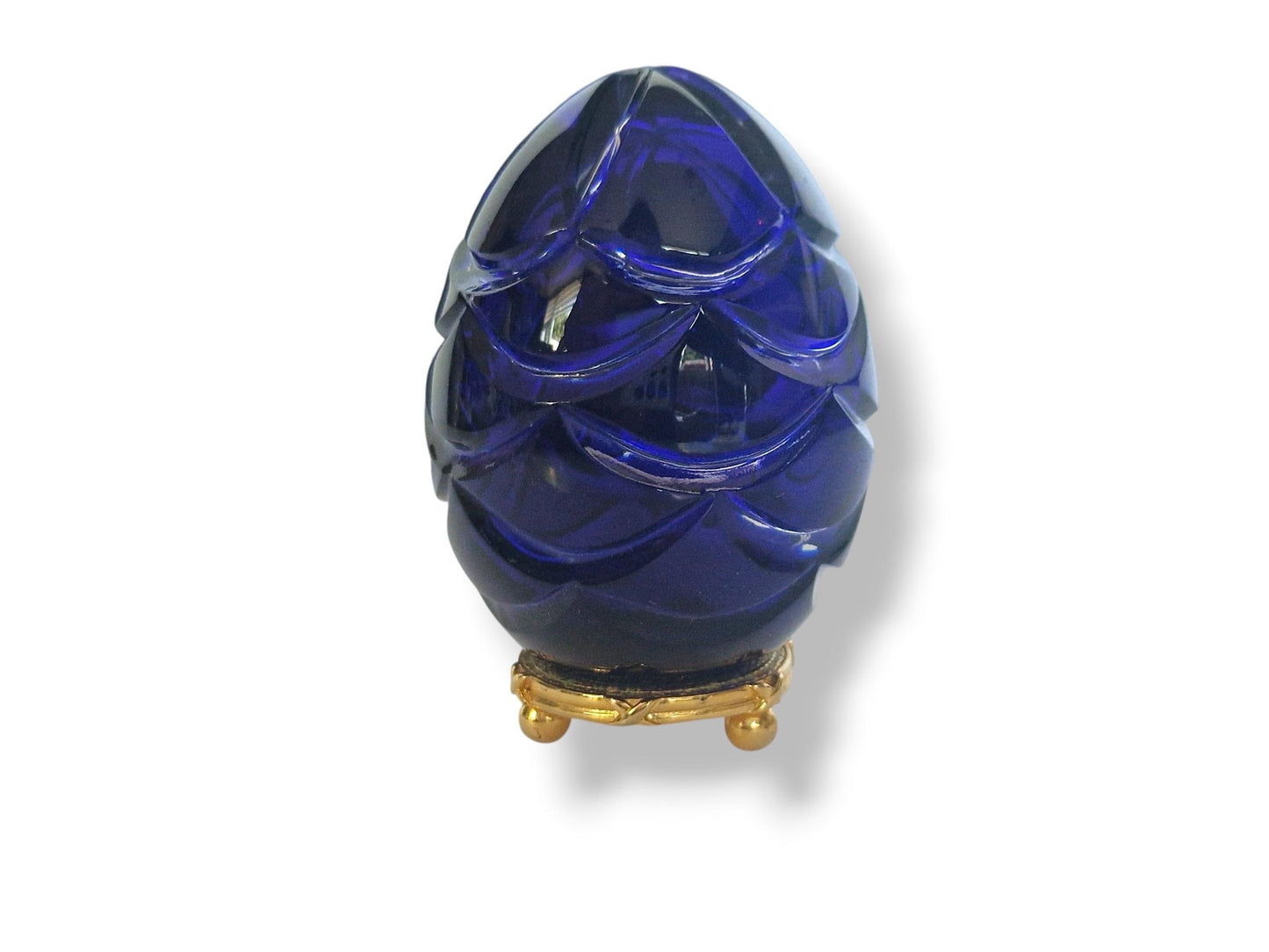 Signed Faberge Imperial boxed Crystal Egg, Limited Edition, sapphire blue
