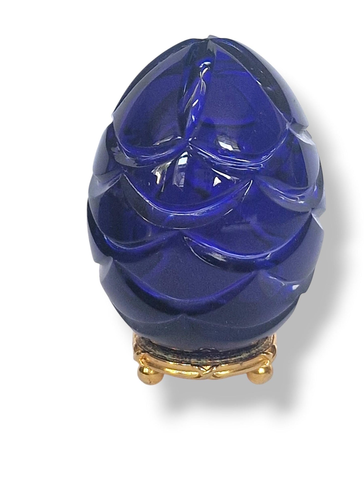 Signed Faberge Imperial boxed Crystal Egg, Limited Edition, sapphire blue