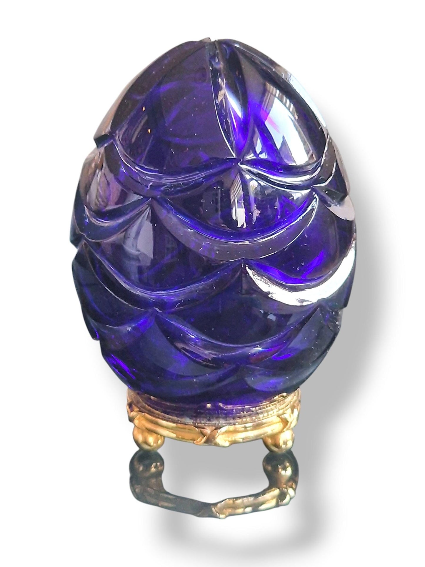 Signed Faberge Imperial boxed Crystal Egg, Limited Edition, sapphire blue