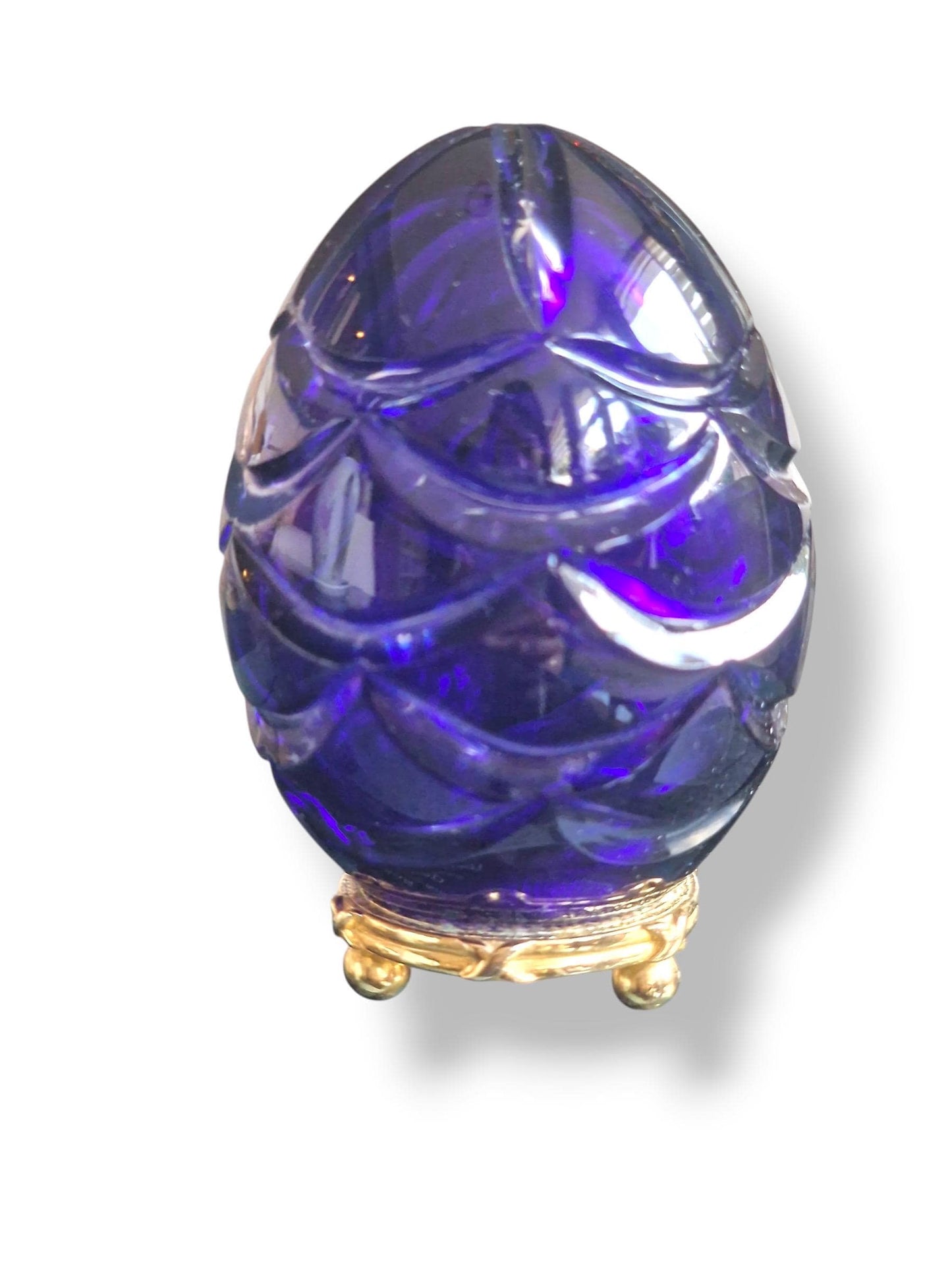 Signed Faberge Imperial boxed Crystal Egg, Limited Edition, sapphire blue