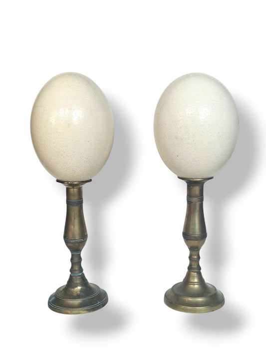 A set of 2 34 cm large Art Nouveau Bronze Ostrich Eggs, Austrian Fauvism Decor, 34 cm