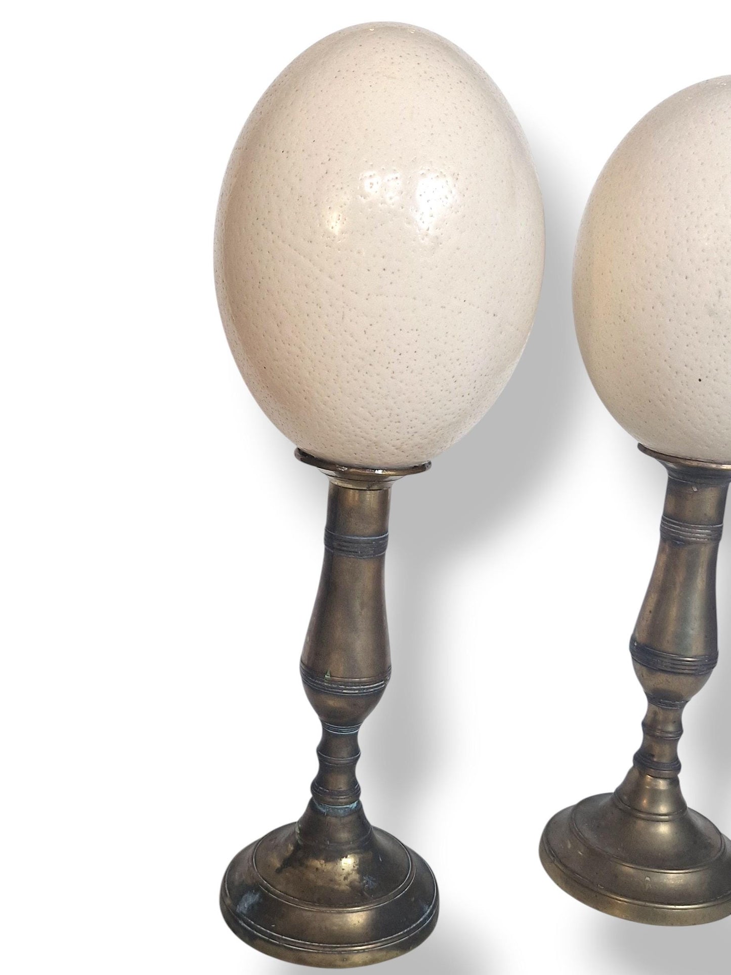 A set of 2 34 cm large Art Nouveau Bronze Ostrich Eggs, Austrian Fauvism Decor, 34 cm