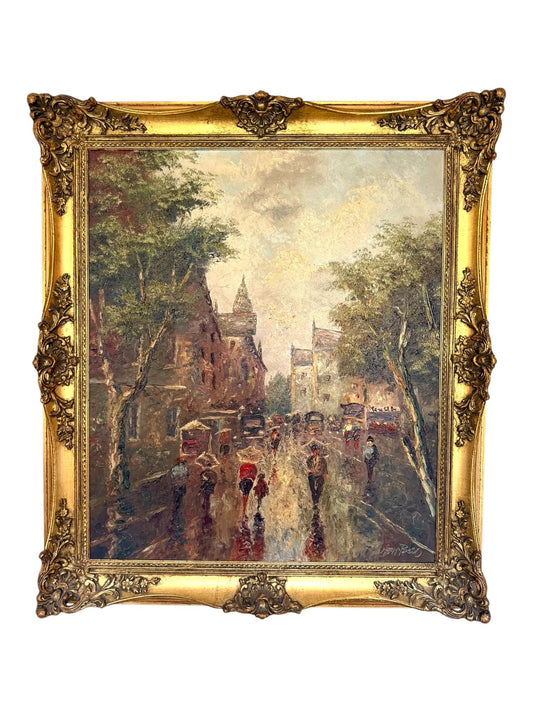 Josef “Sepp” Beil – Rain in Munich - impressionist, Large Oil on Canvas, 1950-1960, 82 x 72 vm